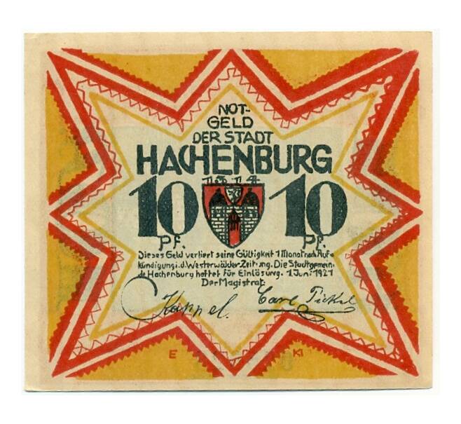 Банкнота 10 пфеннигов 1921 года Германия — Хахенбург (Нотгельд) (Артикул: K10-12626) — Фото №1