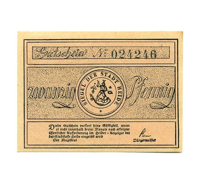 Банкнота 20 пфеннигов 1921 года Германия — Хайде (Нотгельд) (Артикул: K10-12633) — Фото №2