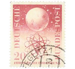 Почтовая марка 20 пфеннигов 1955 года Западная Германия (ФРГ) «Исследования в области ядерной физики и космоса» — Фото №1