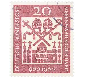 Почтовая марка 20 пфеннигов 1960 года Западная Германия (ФРГ) «1000-летие епископов Бернварду и Годехарду» — Фото №1