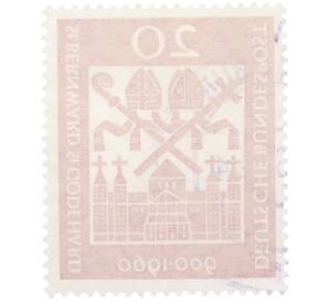 Почтовая марка 20 пфеннигов 1960 года Западная Германия (ФРГ) «1000-летие епископов Бернварду и Годехарду» — Фото №2