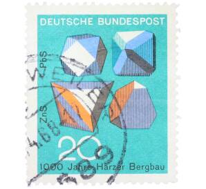 Почтовая марка 20 пфеннигов 1968 года Западная Германия (ФРГ) «1000-летие горнодобывающей промышленности в регионе Гарц» — Фото №1