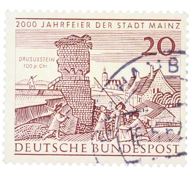 Почтовая марка 20 пфеннигов 1962 года Западная Германия (ФРГ) «2000-летие города Майнца» (Артикул: T11-36441) — Фото №1