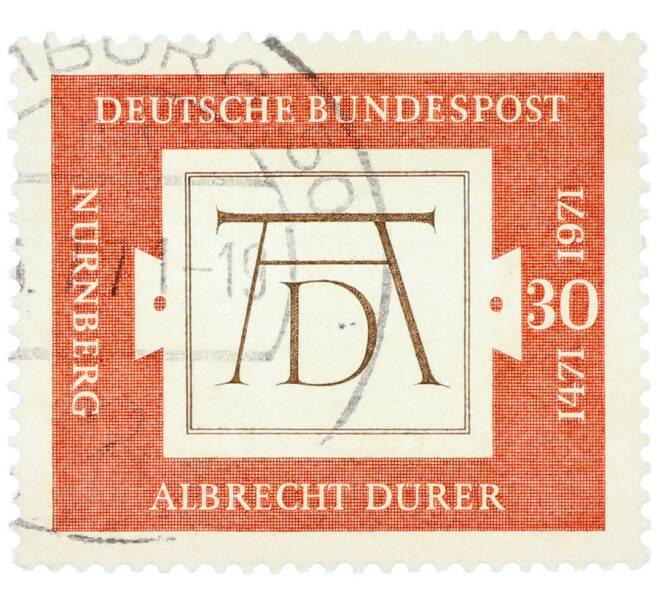 Почтовая марка 30 пфеннигов 1971 года Западная Германия (ФРГ) «500-летие со дня рождения Альбрехта Дюрера» (Артикул: T11-36450) — Фото №1