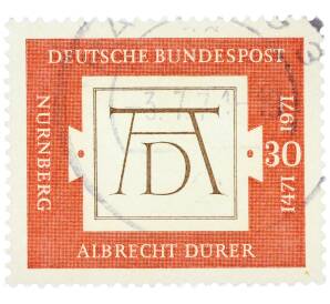 Почтовая марка 30 пфеннигов 1971 года Западная Германия (ФРГ) «500-летие со дня рождения Альбрехта Дюрера» — Фото №1