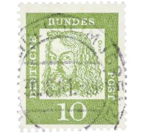 Почтовая марка 10 пфеннигов 1961 года Западная Германия (ФРГ) «Выдающиеся немцы — Альбрехт Дюрер»