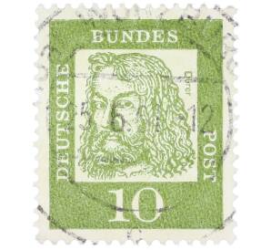 Почтовая марка 10 пфеннигов 1961 года Западная Германия (ФРГ) «Выдающиеся немцы — Альбрехт Дюрер»