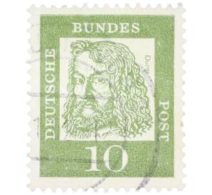 Почтовая марка 10 пфеннигов 1961 года Западная Германия (ФРГ) «Выдающиеся немцы — Альбрехт Дюрер»