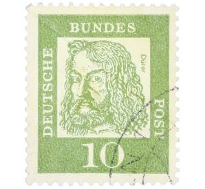 Почтовая марка 10 пфеннигов 1961 года Западная Германия (ФРГ) «Выдающиеся немцы — Альбрехт Дюрер» — Фото №1