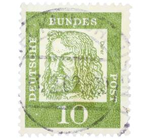 Почтовая марка 10 пфеннигов 1961 года Западная Германия (ФРГ) «Выдающиеся немцы — Альбрехт Дюрер»
