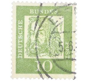 Почтовая марка 10 пфеннигов 1961 года Западная Германия (ФРГ) «Выдающиеся немцы — Альбрехт Дюрер»