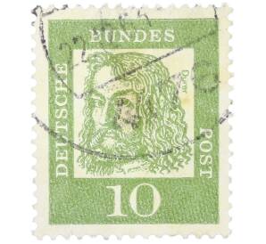 Почтовая марка 10 пфеннигов 1961 года Западная Германия (ФРГ) «Выдающиеся немцы — Альбрехт Дюрер»