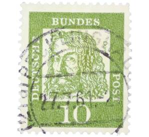 Почтовая марка 10 пфеннигов 1961 года Западная Германия (ФРГ) «Выдающиеся немцы — Альбрехт Дюрер»