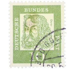 Почтовая марка 10 пфеннигов 1961 года Западная Германия (ФРГ) «Выдающиеся немцы — Альбрехт Дюрер»