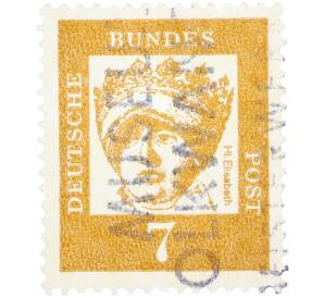 Почтовая марка 7 пфеннигов 1961 года Западная Германия (ФРГ) «Выдающиеся немцы — Елизавета Венгерская»