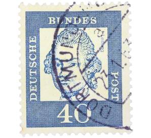 Почтовая марка 40 пфеннигов 1961 года Западная Германия (ФРГ) «Выдающиеся немцы — Готхольд Эфраим Лессинг»