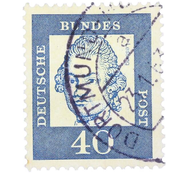 Почтовая марка 40 пфеннигов 1961 года Западная Германия (ФРГ) «Выдающиеся немцы — Готхольд Эфраим Лессинг» (Артикул: T11-36602) — Фото №1