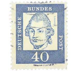 Почтовая марка 40 пфеннигов 1961 года Западная Германия (ФРГ) «Выдающиеся немцы — Готхольд Эфраим Лессинг»