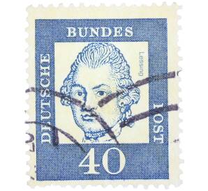 Почтовая марка 40 пфеннигов 1961 года Западная Германия (ФРГ) «Выдающиеся немцы — Готхольд Эфраим Лессинг»