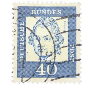 Почтовая марка 40 пфеннигов 1961 года Западная Германия (ФРГ) «Выдающиеся немцы — Готхольд Эфраим Лессинг»