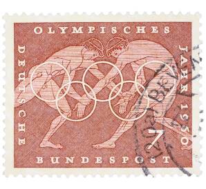 Почтовая марка 7 пфеннигов 1960 года Западная Германия (ФРГ) «Олимпийские игры — Борьба»
