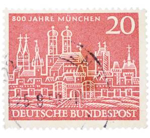 Почтовая марка 20 пфеннигов 1958 года Западная Германия (ФРГ) «800-летие Мюнхена»