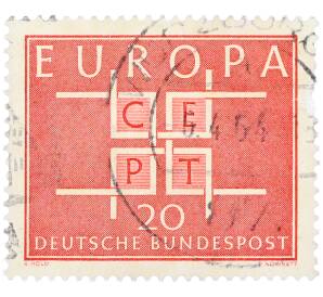 Почтовая марка 20 пфеннигов 1963 года Западная Германия (ФРГ) «Европейская конференция администраций почтовых служб и служб связи CEPT — Звенья»