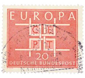 Почтовая марка 20 пфеннигов 1963 года Западная Германия (ФРГ) «Европейская конференция администраций почтовых служб и служб связи CEPT — Звенья»