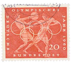 Почтовая марка 20 пфеннигов 1960 года Западная Германия (ФРГ) «Олимпийские игры — Легкая атлетика»