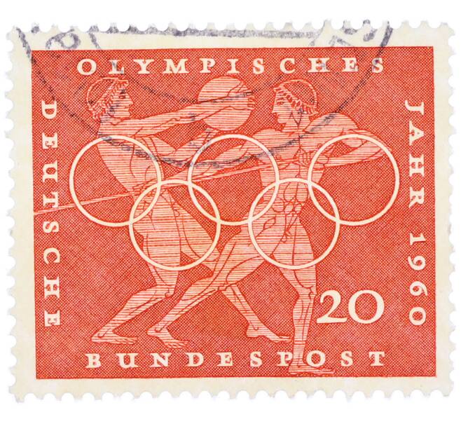 Почтовая марка 20 пфеннигов 1960 года Западная Германия (ФРГ) «Олимпийские игры — Легкая атлетика» (Артикул: T11-36669) — Фото №1