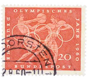 Почтовая марка 20 пфеннигов 1960 года Западная Германия (ФРГ) «Олимпийские игры — Легкая атлетика»