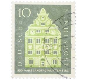 Почтовая марка 10 пфеннигов 1957 года Западная Германия (ФРГ) «500-летие основания первого парламента в Вюртемберге» — Фото №1