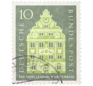 Почтовая марка 10 пфеннигов 1957 года Западная Германия (ФРГ) «500-летие основания первого парламента в Вюртемберге» — Фото №1