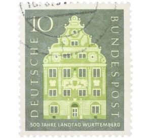 Почтовая марка 10 пфеннигов 1957 года Западная Германия (ФРГ) «500-летие основания первого парламента в Вюртемберге» — Фото №1
