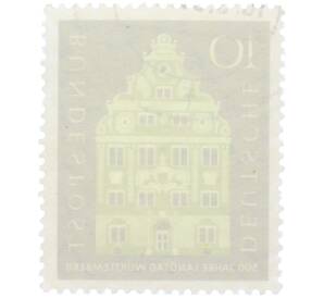 Почтовая марка 10 пфеннигов 1957 года Западная Германия (ФРГ) «500-летие основания первого парламента в Вюртемберге» — Фото №2