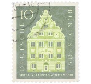 Почтовая марка 10 пфеннигов 1957 года Западная Германия (ФРГ) «500-летие основания первого парламента в Вюртемберге» — Фото №1