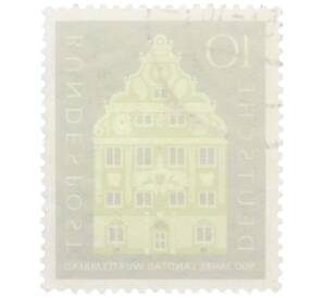 Почтовая марка 10 пфеннигов 1957 года Западная Германия (ФРГ) «500-летие основания первого парламента в Вюртемберге» — Фото №2