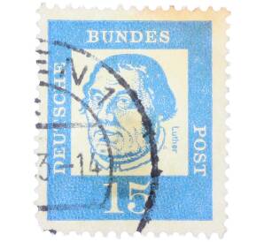 Почтовая марка 15 пфеннигов 1961 года Западная Германия (ФРГ) «Выдающиеся немцы — Мартин Лютер» — Фото №1