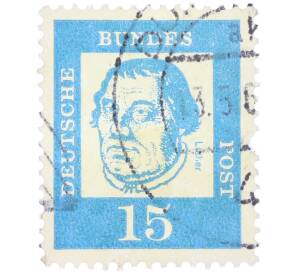 Почтовая марка 15 пфеннигов 1961 года Западная Германия (ФРГ) «Выдающиеся немцы — Мартин Лютер» — Фото №1