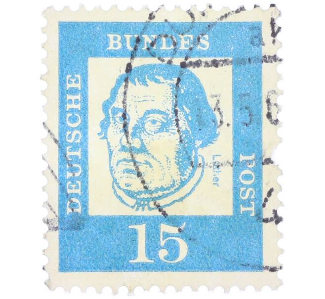 Почтовая марка 15 пфеннигов 1961 года Западная Германия (ФРГ) «Выдающиеся немцы — Мартин Лютер» (Артикул: T11-36758) — Фото №1