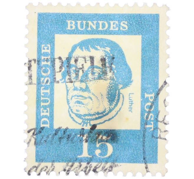 Почтовая марка 15 пфеннигов 1961 года Западная Германия (ФРГ) «Выдающиеся немцы — Мартин Лютер» (Артикул: T11-36759) — Фото №1