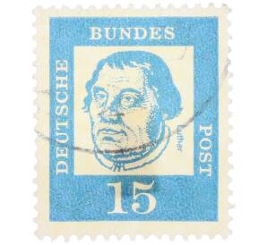 Почтовая марка 15 пфеннигов 1961 года Западная Германия (ФРГ) «Выдающиеся немцы — Мартин Лютер»