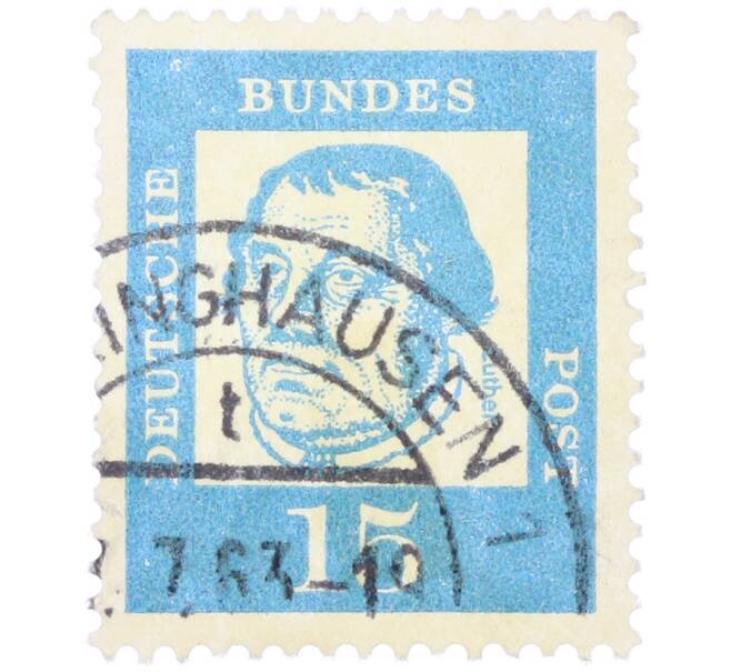 Почтовая марка 15 пфеннигов 1961 года Западная Германия (ФРГ) «Выдающиеся немцы — Мартин Лютер» (Артикул: T11-36761) — Фото №1