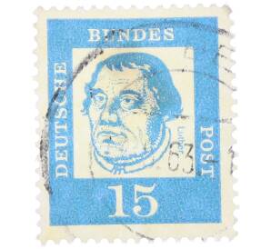 Почтовая марка 15 пфеннигов 1961 года Западная Германия (ФРГ) «Выдающиеся немцы — Мартин Лютер» — Фото №1