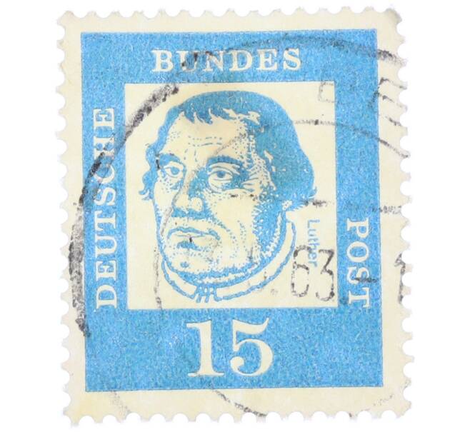 Почтовая марка 15 пфеннигов 1961 года Западная Германия (ФРГ) «Выдающиеся немцы — Мартин Лютер» (Артикул: T11-36762) — Фото №1