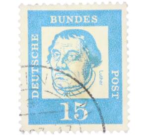 Почтовая марка 15 пфеннигов 1961 года Западная Германия (ФРГ) «Выдающиеся немцы — Мартин Лютер» — Фото №1