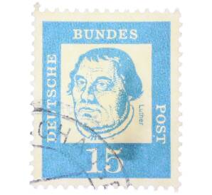 Почтовая марка 15 пфеннигов 1961 года Западная Германия (ФРГ) «Выдающиеся немцы — Мартин Лютер» — Фото №1