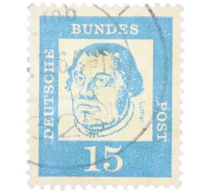 Почтовая марка 15 пфеннигов 1961 года Западная Германия (ФРГ) «Выдающиеся немцы — Мартин Лютер» — Фото №1