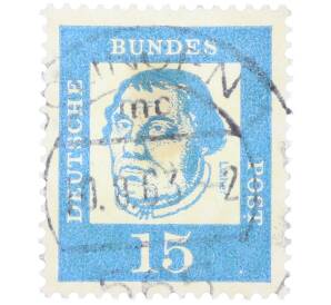 Почтовая марка 15 пфеннигов 1961 года Западная Германия (ФРГ) «Выдающиеся немцы — Мартин Лютер» — Фото №1