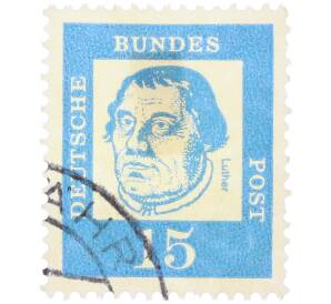 Почтовая марка 15 пфеннигов 1961 года Западная Германия (ФРГ) «Выдающиеся немцы — Мартин Лютер» — Фото №1